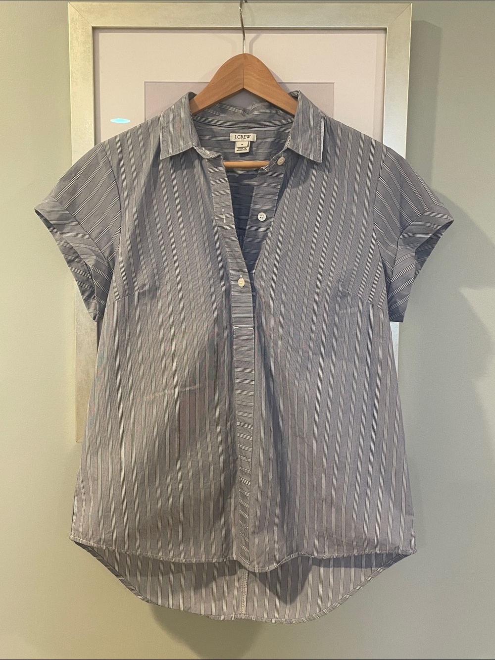 J. Crew Blue and White Striped Short Sleeve Shirt